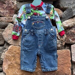 Old MacDonald Farm 2-Piece Denim Overall & Top Set